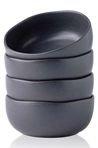 AmorArc Stoneware Cereal Bowls for Kitchen, 28oz Large Ceramic Soup Bowls Set of 6 for Meal, Chip-Resistant Kitchen Bowls with Wavy Rim, Reactive Glaze-Matte Black