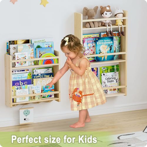 Nursery Book Shelves 3-Tier, Nursery Shelves for Wall, 16.5 inch Nursery Shelves for Books and Toys in Bedroom, Living Room and Nursery. (Natural Color, 3 Tier)