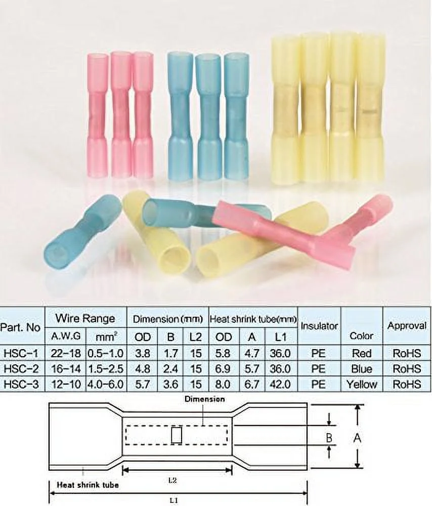 UbiGear HSC Heat Shrink Wire Connector Kit Electrical Insulated Crimp Marine Auto-Motive Terminals Set (480 pcs)
