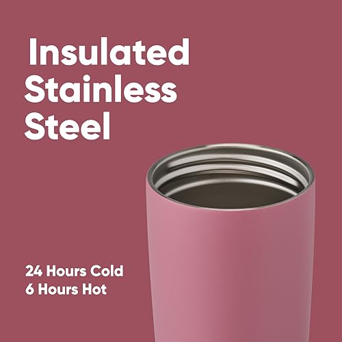 Owala SmoothSip Slider Insulated Stainless Steel Coffee Tumbler, Reusable Iced Coffee Cup, Hot Coffee Travel Mug, BPA Free 20 oz, Pink (Pucker Up)