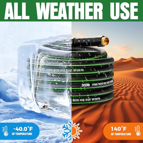 Heavy Duty Garden Hose 25ft, NON-EXPANDABLE Flexible Water Hose, Kink Resistant Lightweight Hybrid Hose, Leakproof Hose Male to Female Fittings