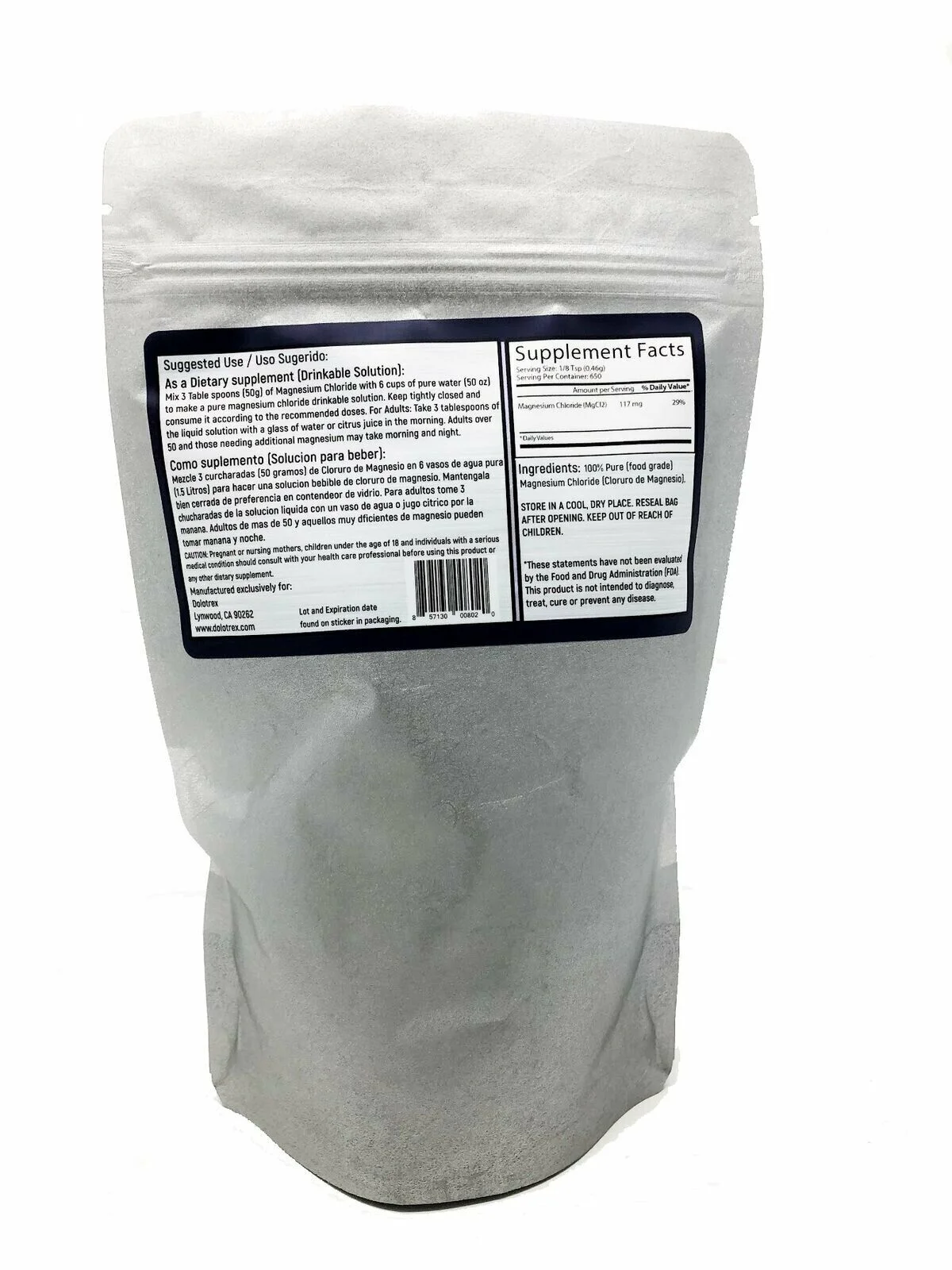 Cloruro de Magnesio 100% PURE Magnesium Chloride 300g Over 600 Servings 0.66 LBS