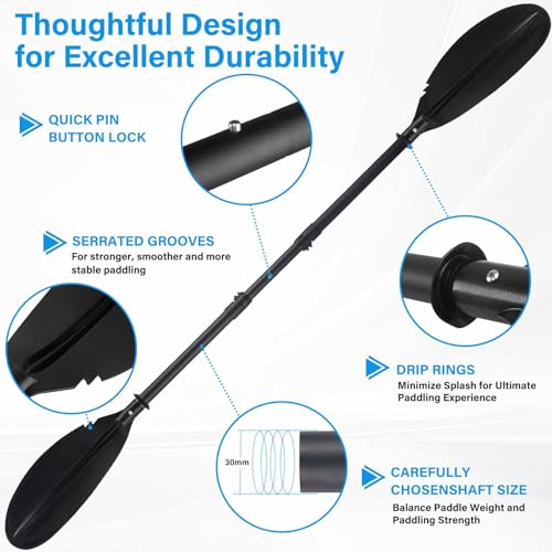 Quynhni- Standard Kayak Paddle,Kayak Paddle Sturdy Iron Shaft and Durable Polypropylene Blade 0/65° Blade Angle with drip Loop.