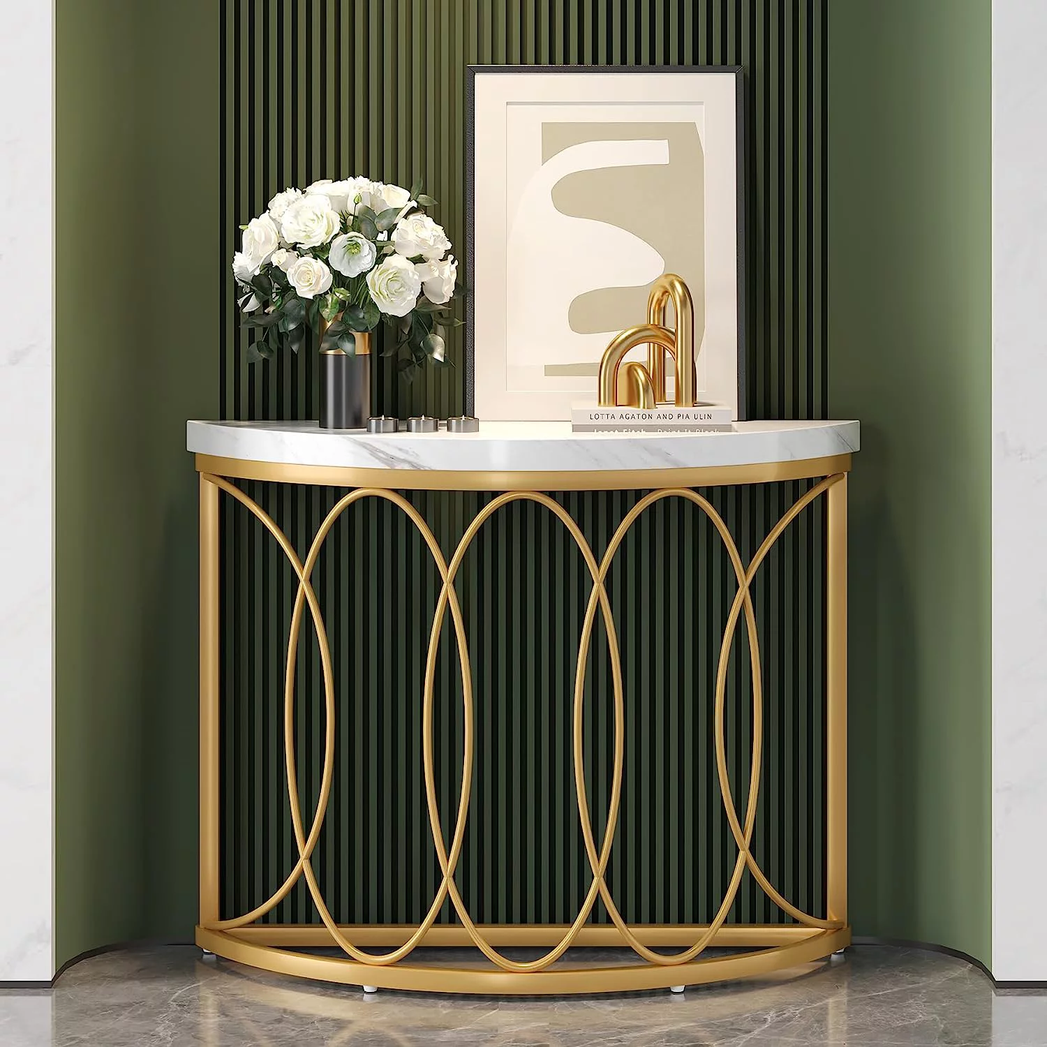 Tribesigns Half Moon Gold Console Table, 43