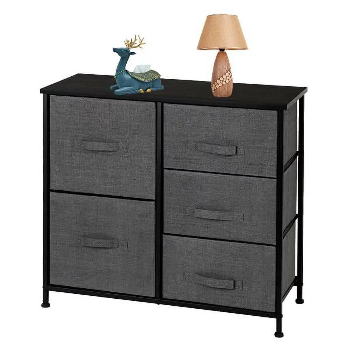 Dresser Storage Tower with 5 Fabric Drawer Steel Frame Storage Cabinet Bin Storage Organizer Unit Fabric Cube Dresser Chest Cabinet for Bedroom, Hallway, Entryway, Closets