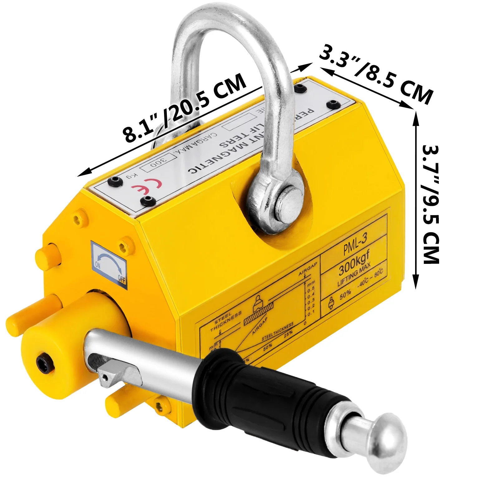 VEVOR Magnetic Lifter 660lbs Capacity, Steel Lifting Magnet 300KG, Permanent Magnetic Lift Hoist Shop Crane with Handle, Heavy Duty Metal Lifting Magnet for Material Lifting Equipment in Yellow