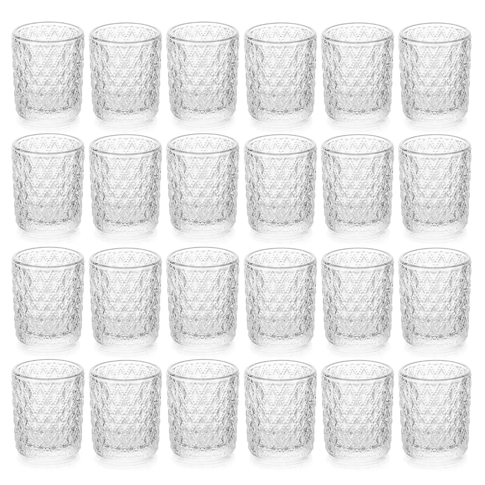 Glasseam Clear Glass Votive Candle Holders Bulk Set of 24 Vintage Candle Holder for Wedding Decoration