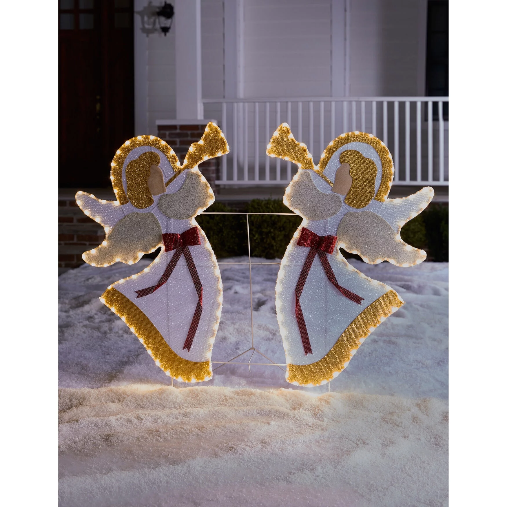 Brylanehome Christmas Set Of 2 Pre-Lit Outdoor Angels, Red White Gold