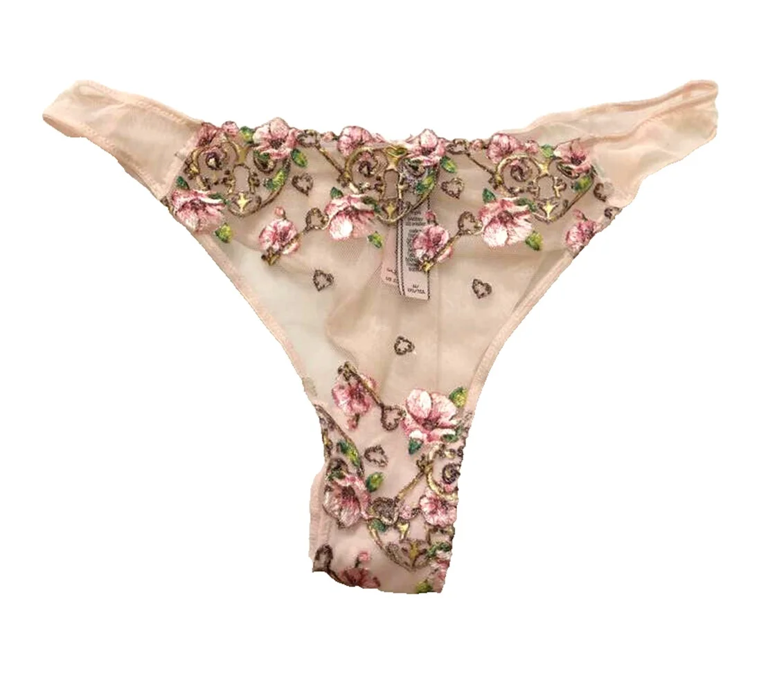 Victoria's Secret Dream Angels Brazilian Embroidery Shimmer Shine Floral Panty Light Pink Size Medium NWT