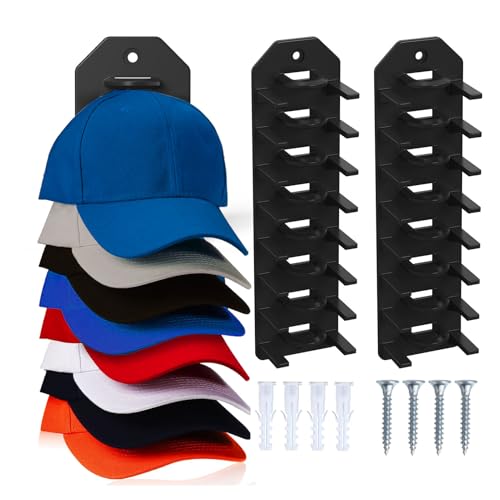 2 Pack Hat Organizer for Baseball Caps,Hat Rack for Wall, Compact Hat Storage Display Holder,Hold Up to 16 Hats,Hat Hanger Strong Adhesive/Wall Drilled for Door,Bedroom,Closet