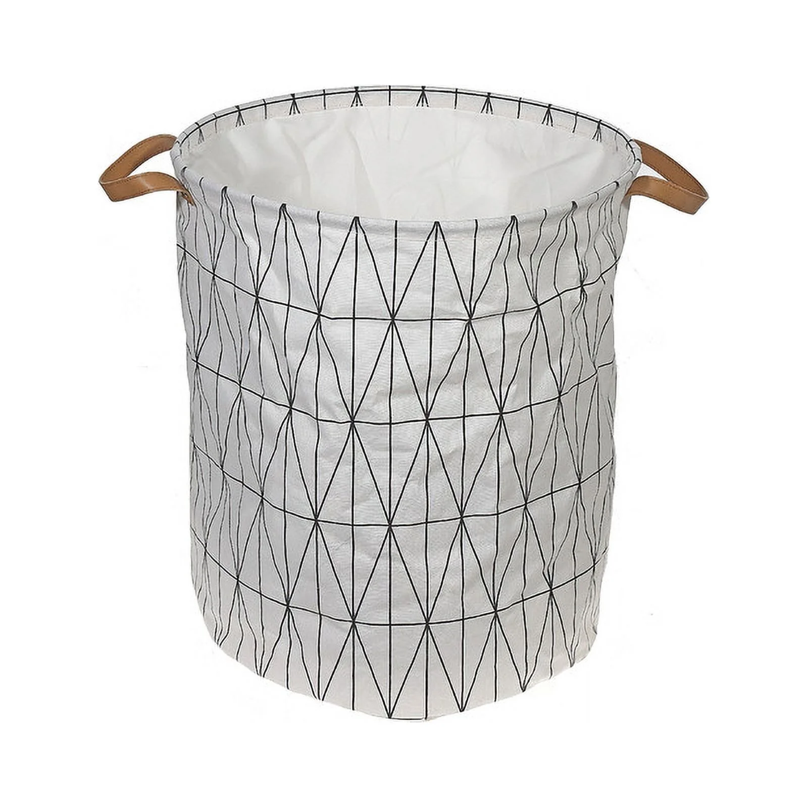 Maison Concepts Round Fabric Hamper With Handle (White Diamond) (15.75L X 15.75W X 19.7H)