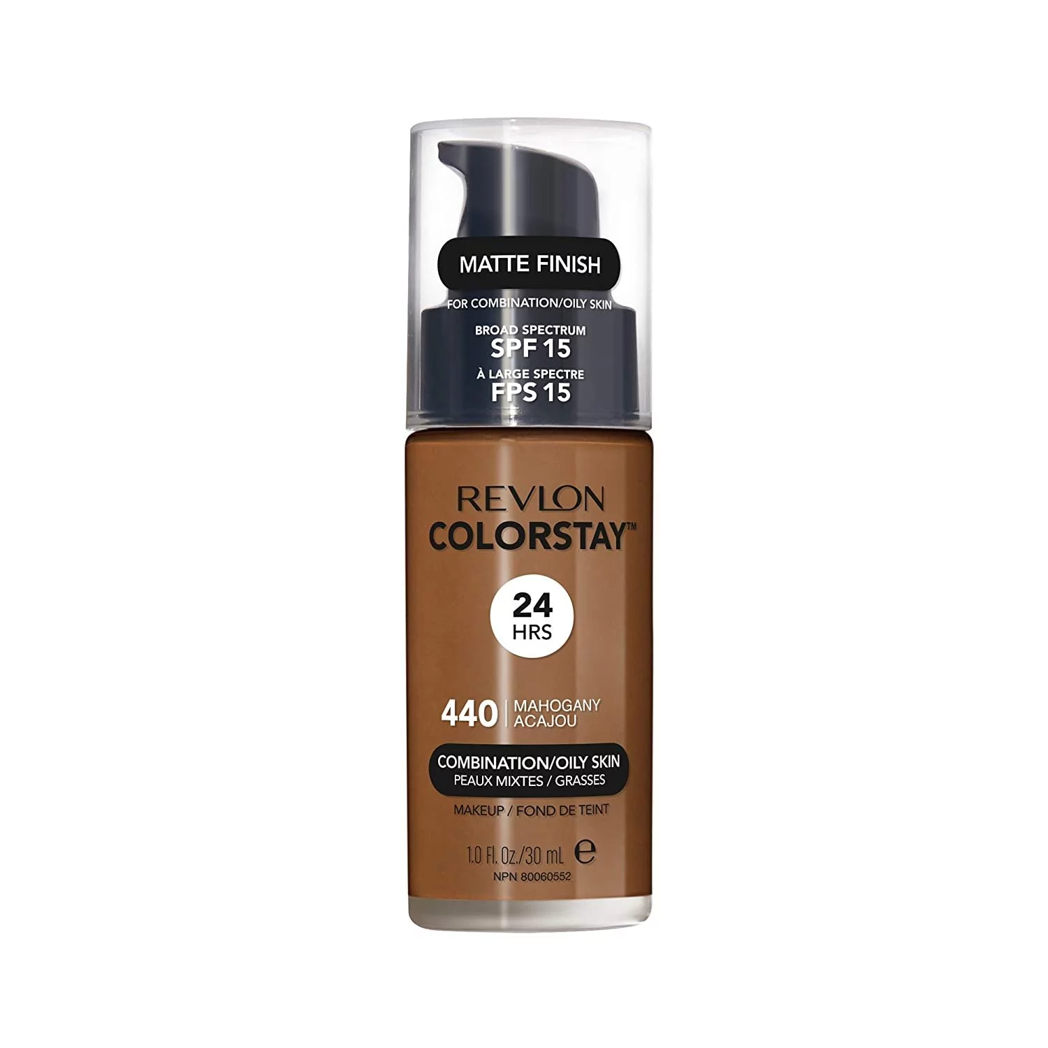 Revlon ColorStay Makeup for Combination/Oily Skin SPF 15, Longwear Liquid Foundation, with Medium-Full Coverage, Matte Finish, Oil Free, 440 Mahogany, 1.0 oz