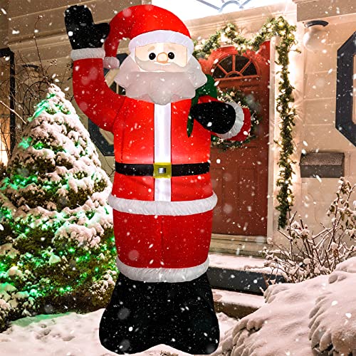 Inflatable Christmas Yard Decorations 8FT Santa Claus with Gift Bag Blow Up Outdoor Decoration with Built-in LED Light for Indoor Outdoor Party Holiday Xmas Garden Lawn Décor
