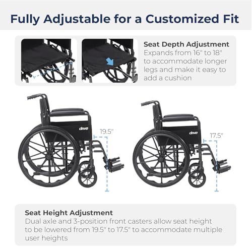 Drive Medical Cruiser III Light Weight Wheelchair with Flip Back Removable Arms, Desk Arms, Swing Away Footrests, 20'' Seat