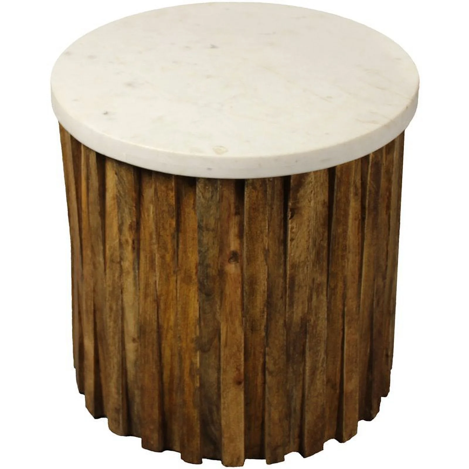 Orlando Accent Table with Marble Top and Layered Solid Wood Base in Ivory