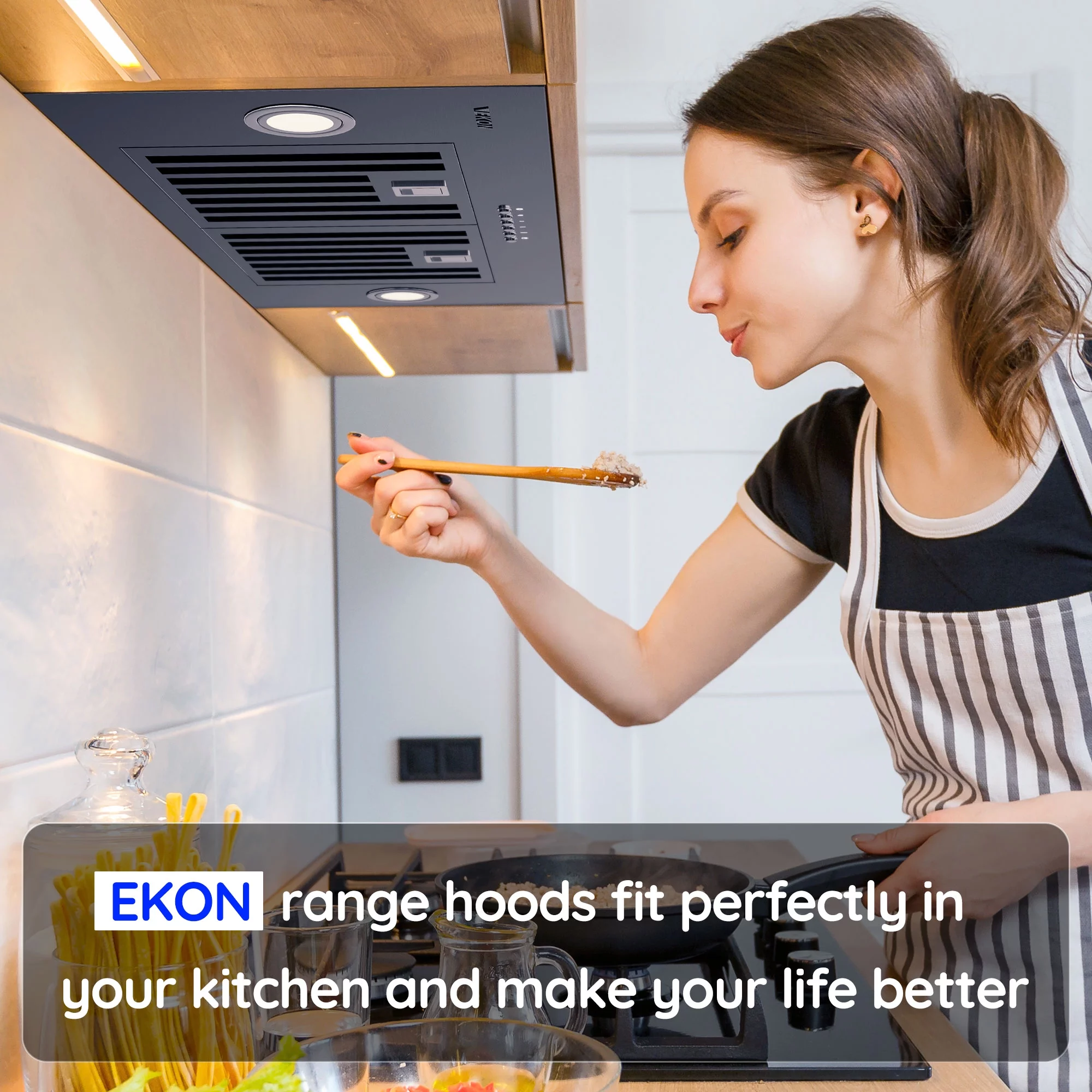 EKON KITCHEN EXPERT Black Stainless Steel 36 Inches Convertible Insert Range Hood NAB01-36H
