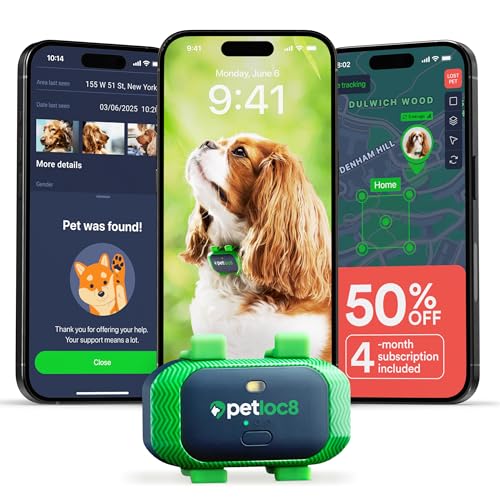 Dog GPS Tracker With Smart Alerts & Geo-Fence - Real-Time Location Tracking Collar Device with App, Embedded SIM, Waterproof - Up to 7 Days Battery (Android & iOS) 4-Month Subscription Included