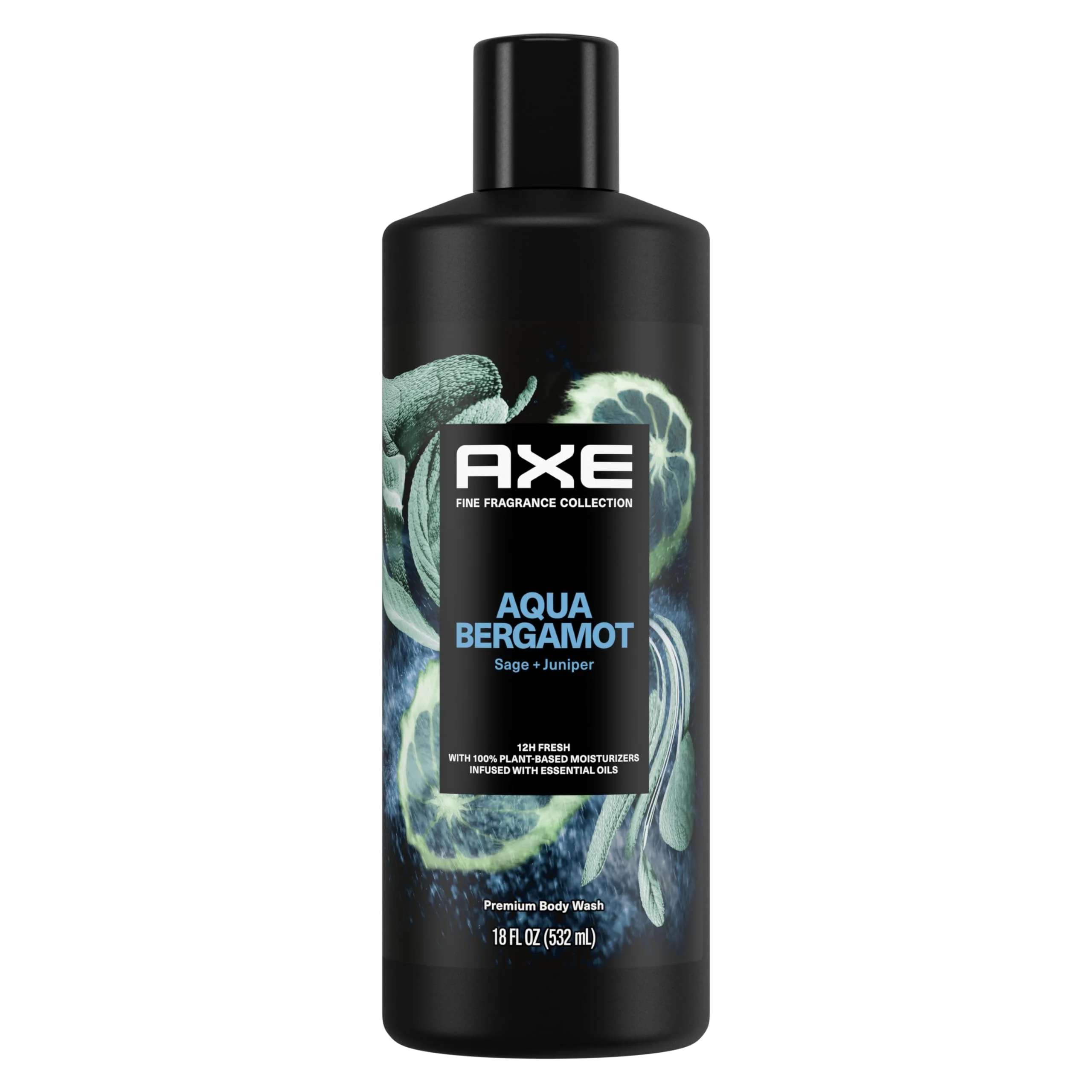 Axe Fine Fragrance Collection Body Wash For Men Aqua Bergamot 12H Refreshing Scent Shower Gel Infused With Bergamot, Sage, And Juniper Essential Oils 18 Oz