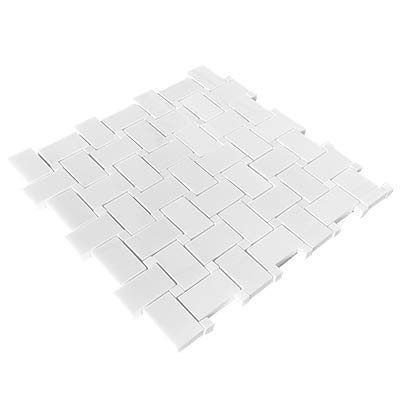 Bianco Dolomite Marble Basketweave Mosaic Tile with Bianco Dolomite Dots Polished - Jersey Tile Depot