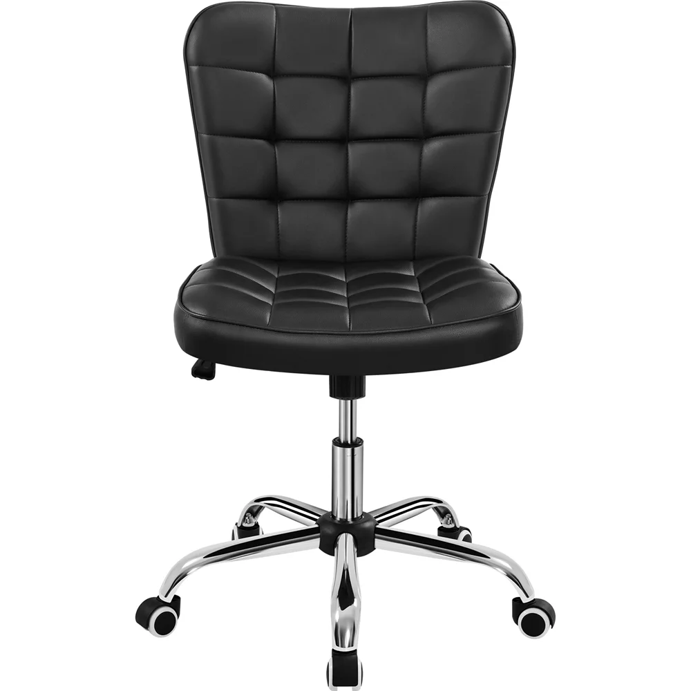 SmileMart Modern Tufted Faux leather Armless Desk Chair for Home Office, Black