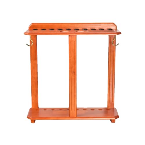 Freestanding Floor Stand Pool Cue Rack - Holds Up to 10 Cues & Billiard Accessories, Corner Design for Game Room - Durable Brown Finish