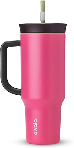 Owala Stainless Steel Triple Layer Insulated Travel Tumbler with Spill Resistant Lid, Straw, and Carry Handle, BPA Free, 40 oz, Dusty Pink (Yoga Rose)