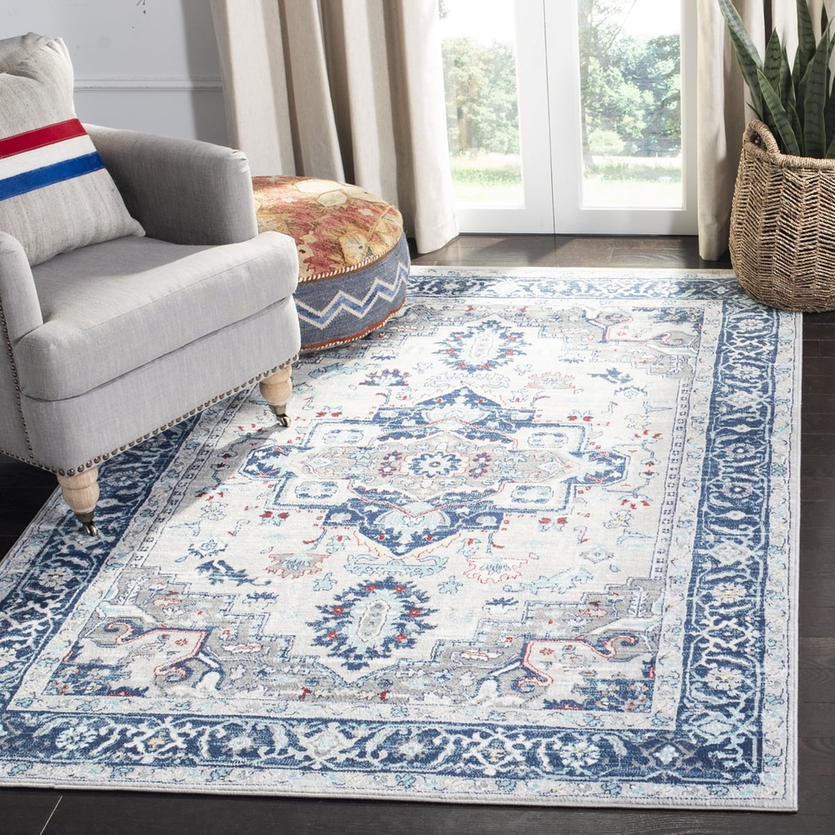 SAFAVIEH Brentwood Nanette Floral Bordered Area Rug, 2' x 4', Light Grey/Blue