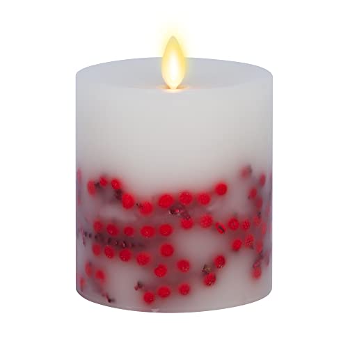 Luminara Flameless LED Candle Orange Leaf Embedded Real Wax Moving Flame Pillar Unscented with Recessed Edge, Timer (3.5 x 4.5 inch)