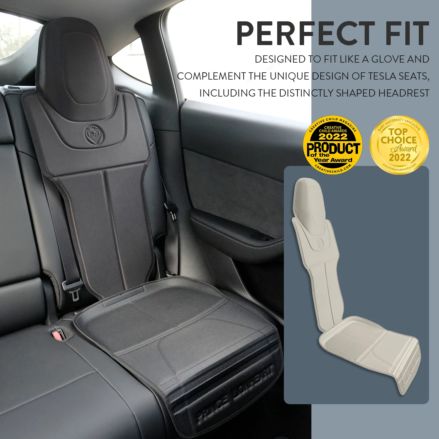 Prince Lionheart Car Seat Protector, 2Satge Seatsaver Designed to Fit Tesla Models S 3 X&Y, Walnut