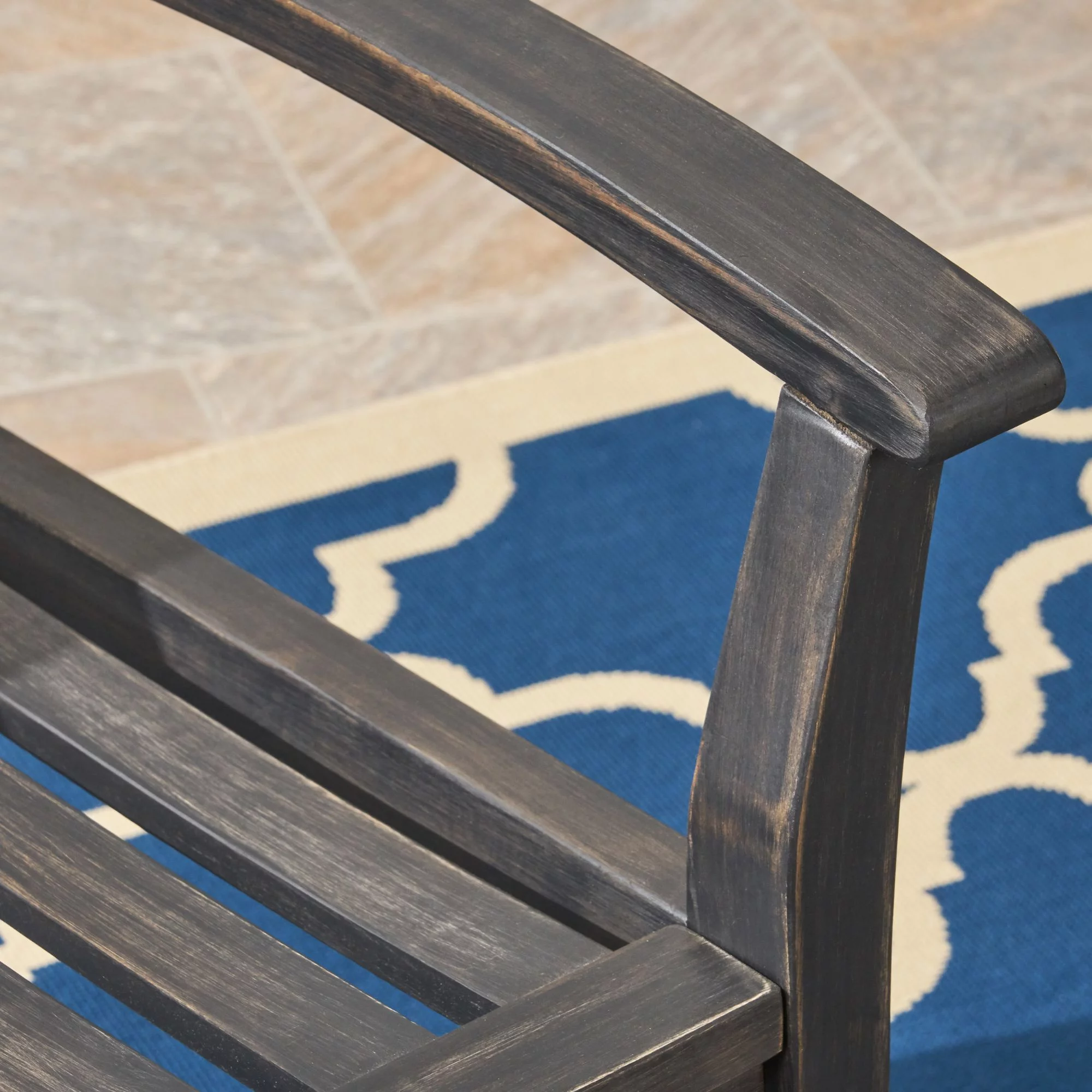 Noble House Regatta Modern Acacia Wood Patio Rocker in Dark Gray Finish