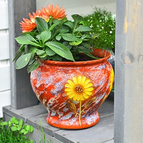 Sungmor Ceramic Planter Pot with Drainage Hole, Indoor Outdoor Large Succulent Flower pot, 9 Inch Hand Painted Clay Plant Pot, Decorative Ceramic Planter Container