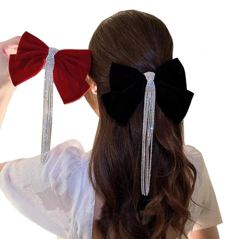 Big Bow Hair Clips for Women Large Bow Claw Clips Rhinestone Non Slip Jaw Clips for Girls Velvet Bows Hair Clips Barrettes Hair Accessories for Party (2 Pack)