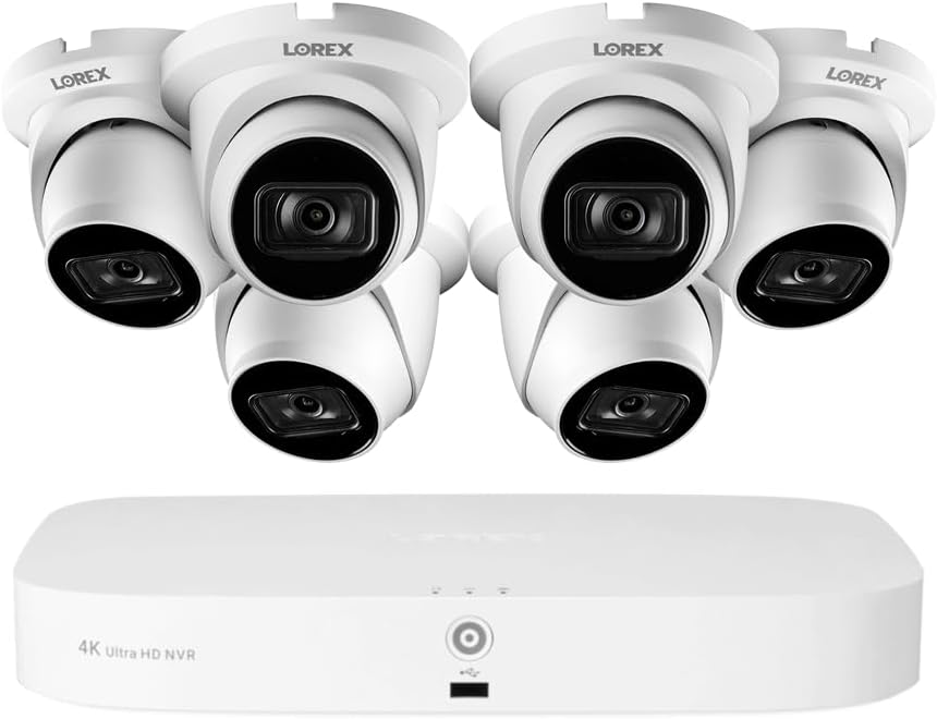Lorex 4K 8MP 16-Camera Capable (8 Wired + 8 Fusion Wi-Fi) 2TB PoE NVR System w/ 6 IP Dome Cameras - Color Night Vision, Smart Motion Detection (Person/Vehicle), IP67, Listen-in Audio (White)
