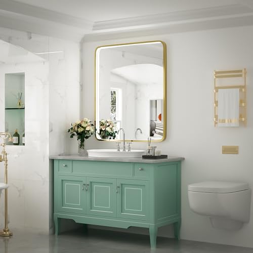 32X24 Inch LED Bathroom Mirror with Light, Black Metal Frame Mirror, Wall Mounted Lighted Vanity Mirrors for Wall, Anti Fog Dimmable Led Mirror for Makeup