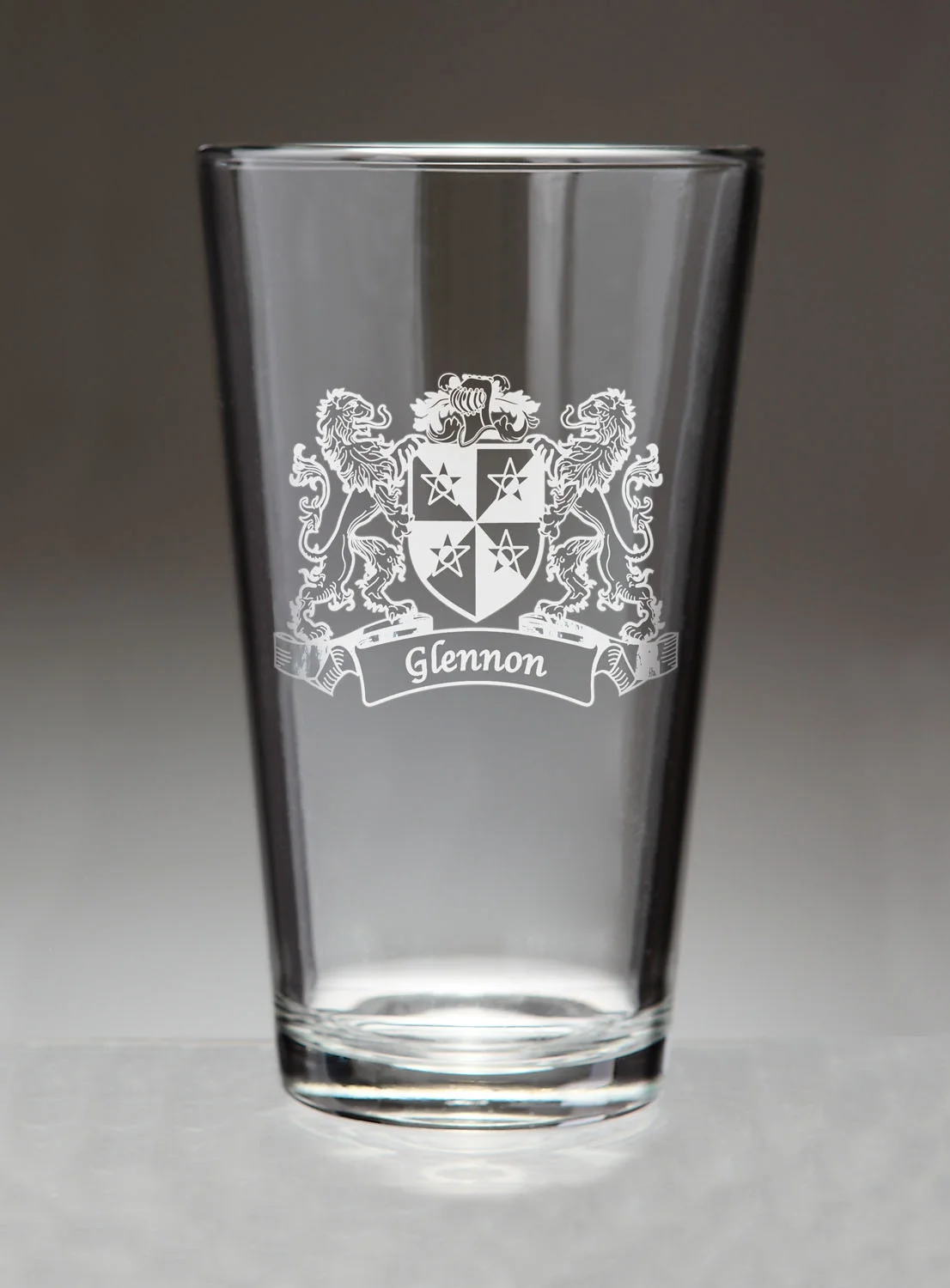 Glennon Irish Coat of Arms Lions Pint Glasses (Sand Etched)