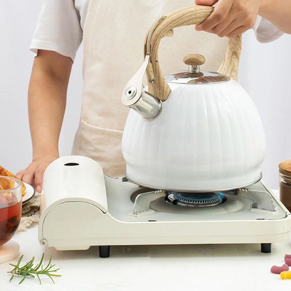 Stainless Steel Corrosion Resistance Dust- Scalding Wooden Handle Sprayed Color Kettle Whistle Teapot Induction Cooker