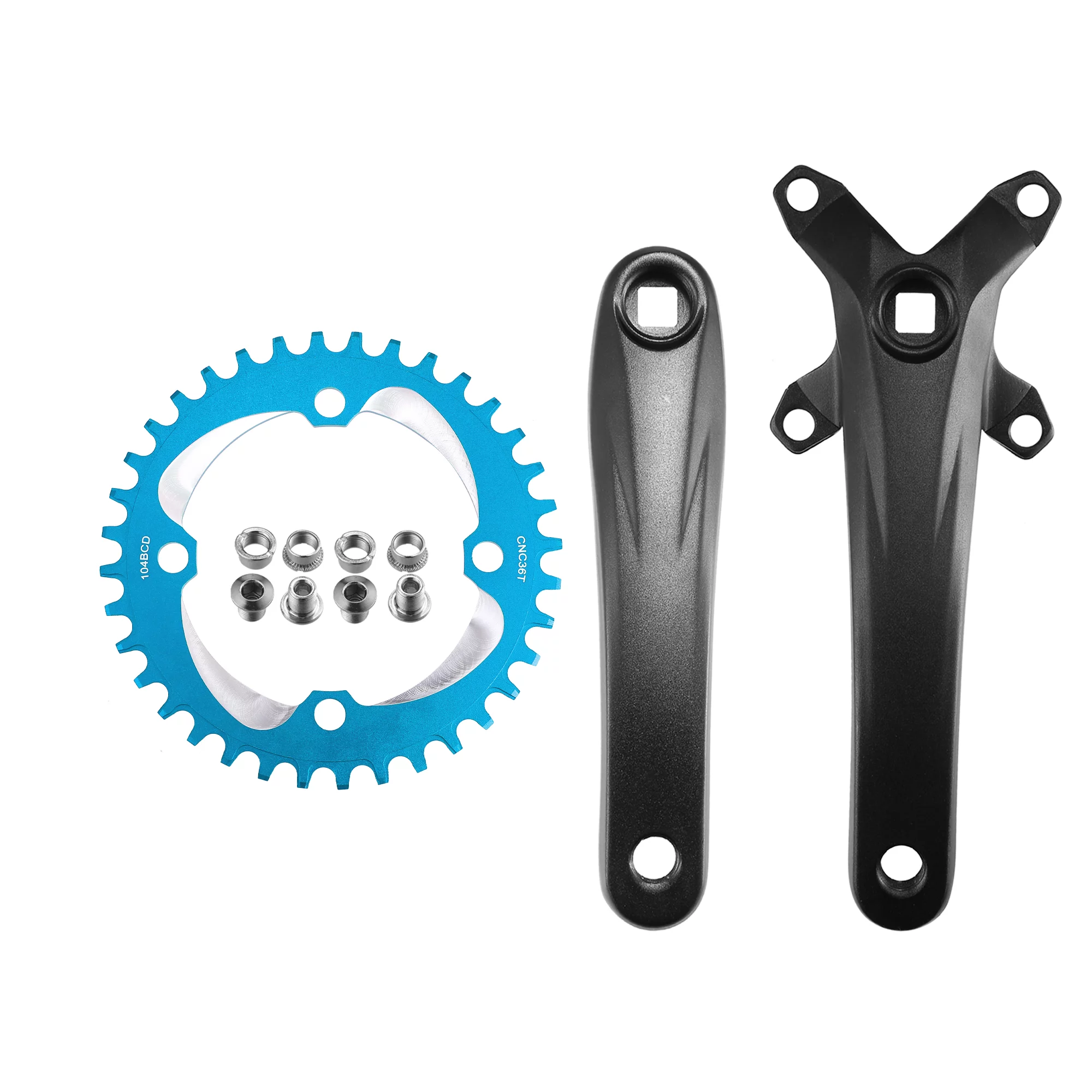 170mm Mountain Bike Square Taper Crankset MTB Crankset with 104 BCD Narrow Wide Tooth Chainring 38T Crank Arm Set Blue