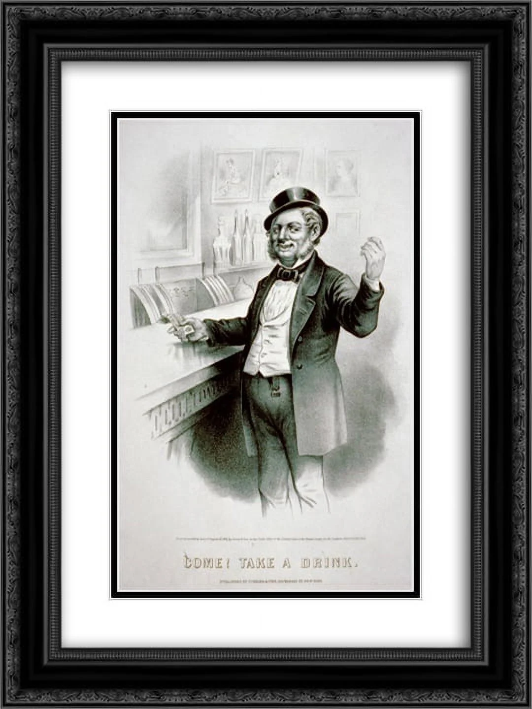 Currier and Ives 2x Matted 20x24 Black Ornate Framed Art Print 'Come! Take a drink '
