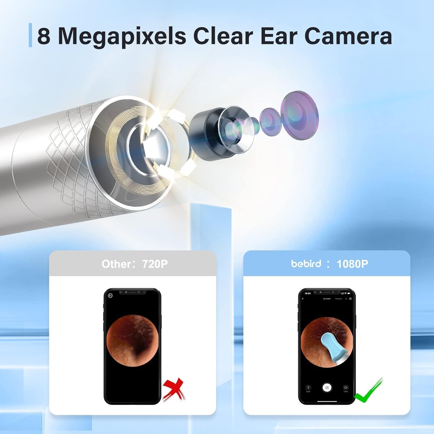 Ear Wax Removal Tool Camera, Ear Wax Removal, Bebird Ear Cleaner with Camera with 1080P Otoscope with Light, Ear Wax Removal Kit with 9 Ear Pick, Ear Camera Compatible for iPhone, iPad, Android Phone