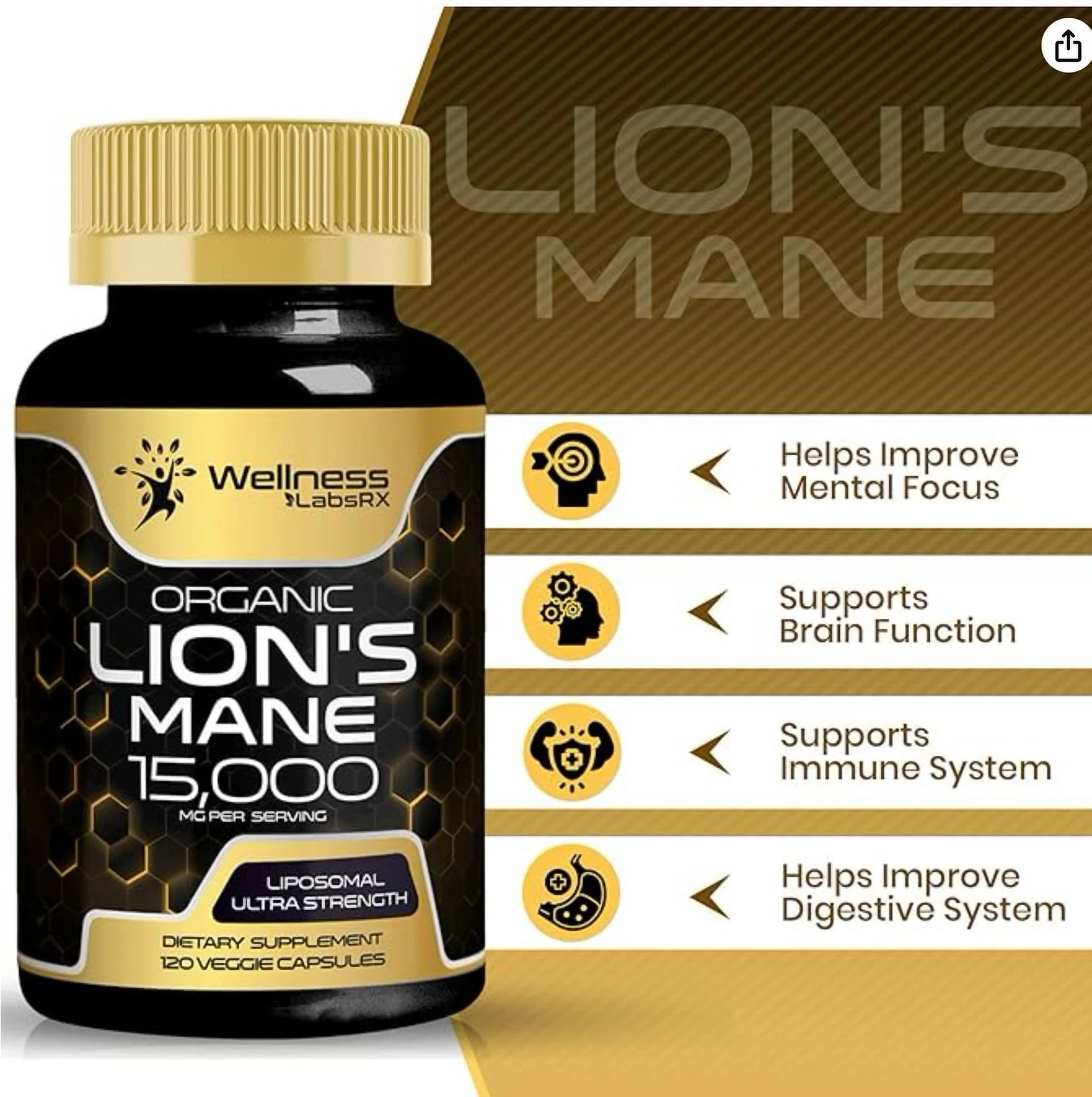 Lions Mane Supplement Mushroom Supplement, Brain Suppleme 120 Capsule