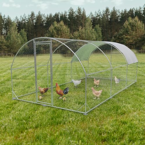 Outdoor Metal Chicken Coop,Metal Chicken Coop with Run,Walk-in Poultry Cage Spire-Shaped Chicken Run with Waterproof and Anti-Ultraviolet Cover for Outside,Backyard and Farm,19.6'x9.8'x6.4'
