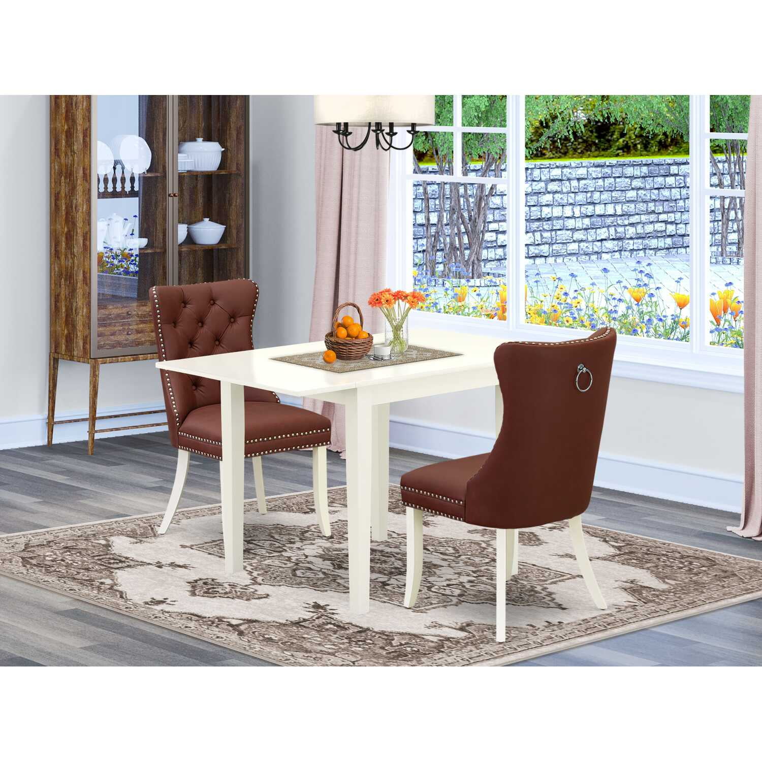 East West Furniture 3 Piece Dinette Set Consists of a Rectangle Dining Table with Dropleaf
