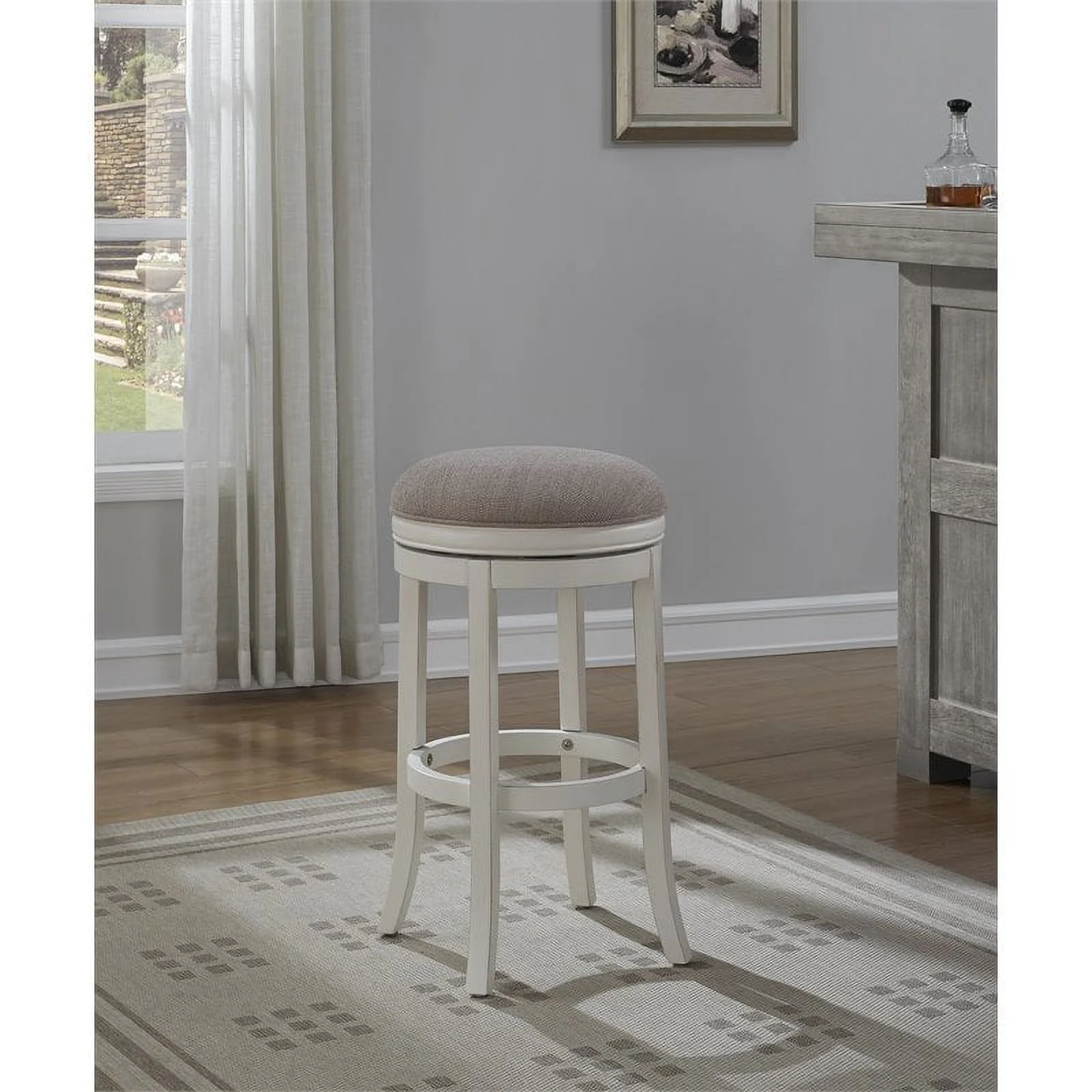 Home Square 2 Piece Backless Wood Bar Stool Set in Distressed Antique White