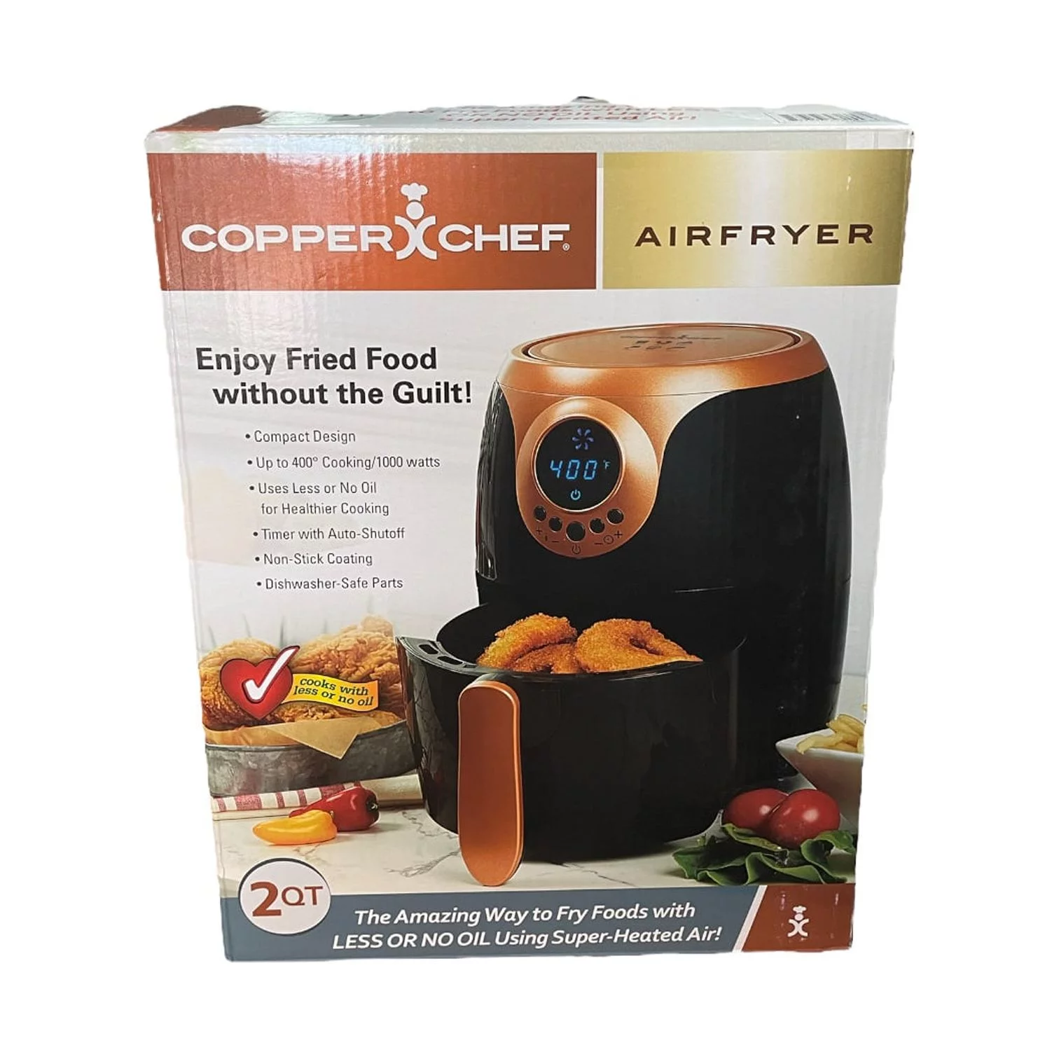 Copper Chef 2 Quart Power AirFryer, Black and Rose Gold