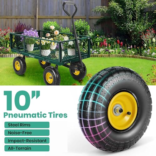 GVDV 660LB Garden Cart with Liner, Heavy Duty Steel Garden Wagon, Folding Utility Wagon with Removable Sides and 10