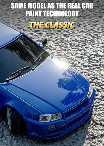 LD1899 1/18 RC Drift Car GTR R34 2.4GHz RWD with Gyroscope on-Road Alloy Body Shell Racing Cars Radio Control (Blue)