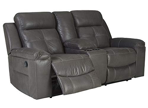 Signature Design by Ashley Jesolo Modern Faux Leather Manual Pull Tab Double Reclining Sofa, Dark Brown