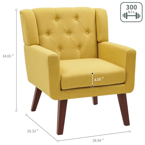 Accent Chair Button-Tufted Upholstered Living Room Chairs Comfy Reading Chair Mid Century Modern Chair with Linen Fabric Lounge Arm Chairs for Living Room Bedroom (Beige Set of 2)