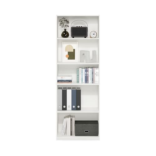 Furinno Gehry 5-Tier Bookcase, Bookshelf with Adjustable Shelves, White