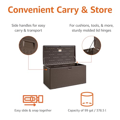 Amazon Basics Outdoor Organization & Storage Deck Box with Lid, 99 Gallon, Brown